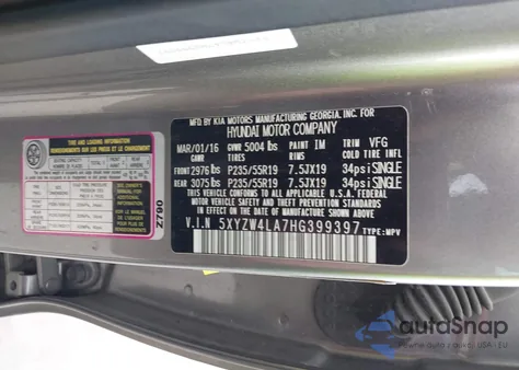 2017 Hyundai Santa Fe Sport 2.0T Ultimate из США, поврежденный, VIN 5XYZW4LA7HG399397